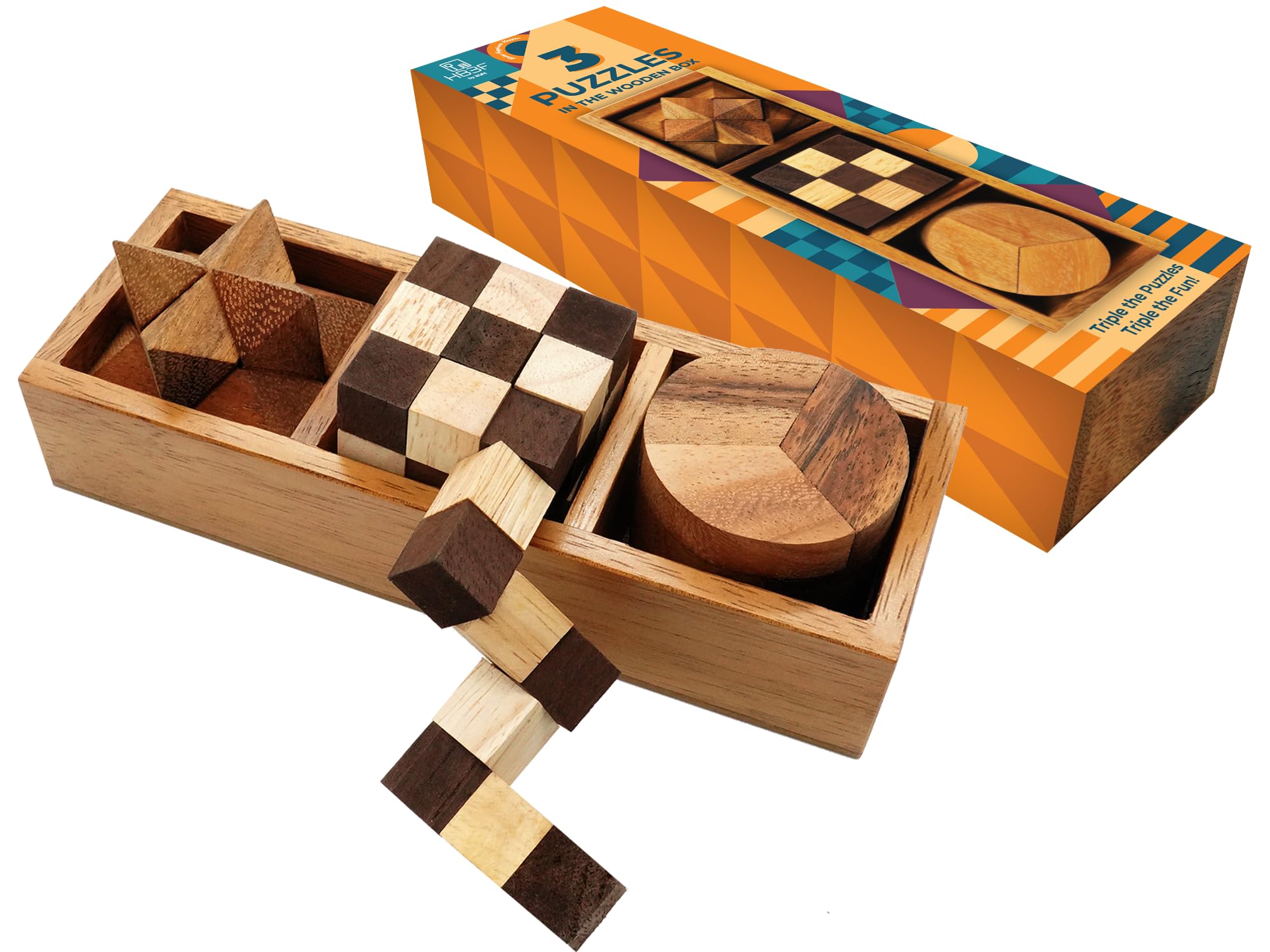 Amazon.com: BSIRI 3 Puzzles in a Box - Wooden Brain Teaser Puzzle